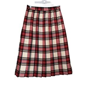 Lands End Vintage 100% Wool Plaid Pleated Midi Skirt Petite 10 Made in Scotland